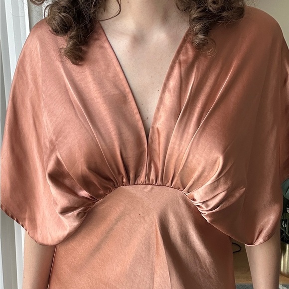 Dress Forum Reflection Blouson Dress in Golden Sand/Orange, Satin Maxi, Large - Picture 4 of 14